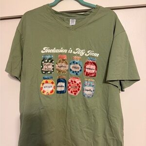 Green Teacher T-Shirt with Inclusion Print